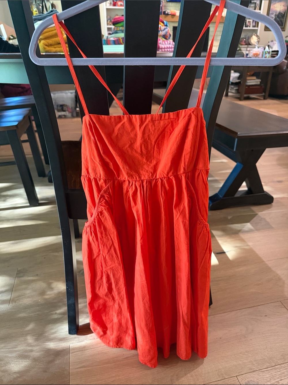 Womens Orange Spaghetti-Strap One-Piece Dress